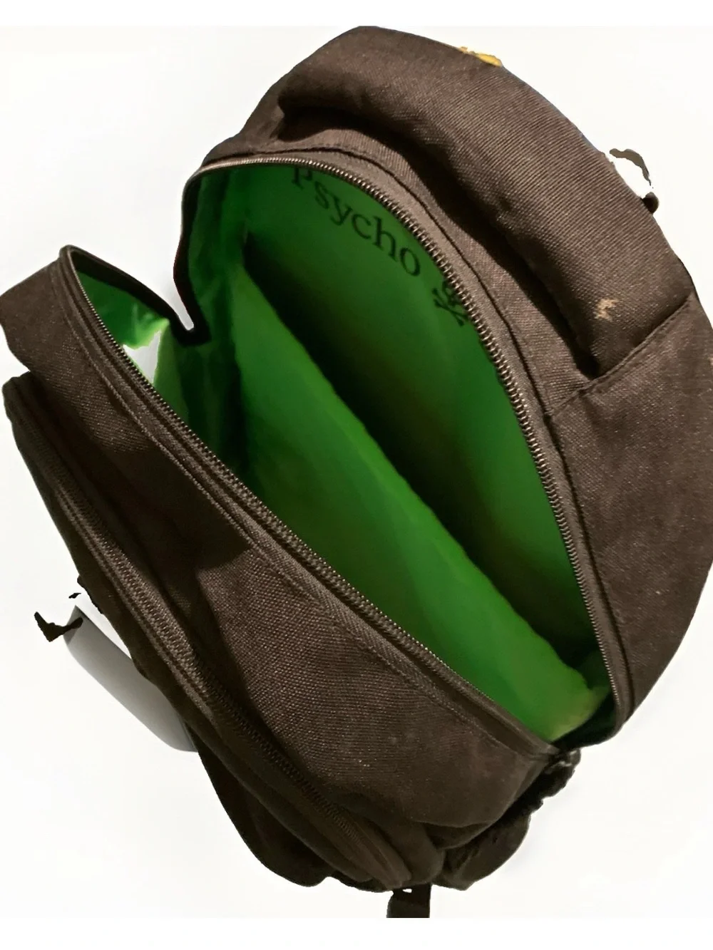 Psycho Bunny Black Backpack Green Lined Zip Skull Bunny Logo Padded Strap